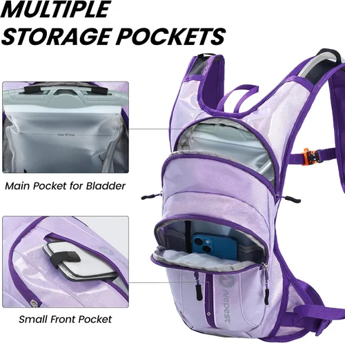 Miniatura 2 de Nepest Hydration Pack Backpack for Women & Men, Lightweight Water Backpack with 2L Water Bladder for Hiking Cycling Running Biking Holográfico