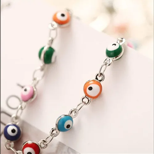 Miniatura 6 de Tobillera de ojo malvado de plata con cuentas de mal de ojo, joyería de pie de moda para la playa para mujer, Plata