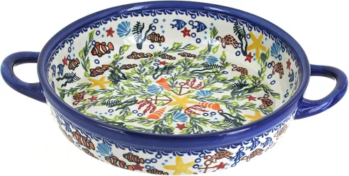 Miniatura 8 de Blue Rose Polish Pottery - Horno redondo pequeño Ashley naranja con asas, 9 pulgadas de diámetro, único, apto para lavavajillas y duradero