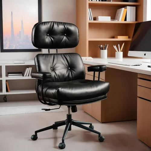 Silla de oficina ejecutiva de respaldo alto con asiento profundo y cómodo, silla de oficina moderna de piel sintética negra, silla de escritorio