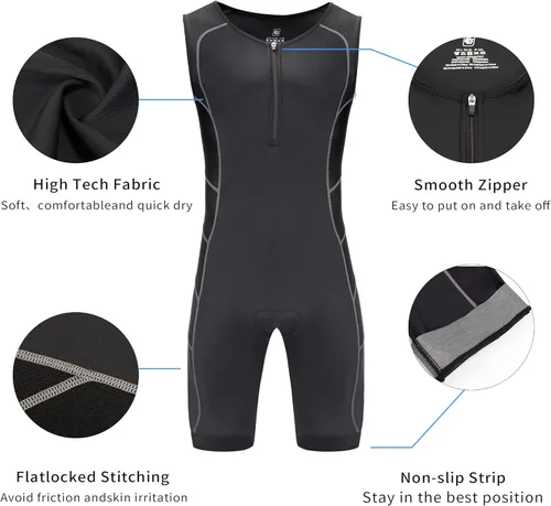 Miniatura 4 de Triathlon Suits Mens One-Piece Sleeveless Trisuits Skin Wet Suit for Running Cycling Swimming