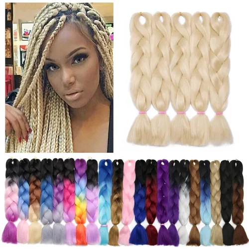 Miniatura 120 de Benehair Extensiones de cabello trenzado ombré de 24 pulgadas, 1 paquete de extensiones de cabello trenzado jumbo de alta temperatura, cabello