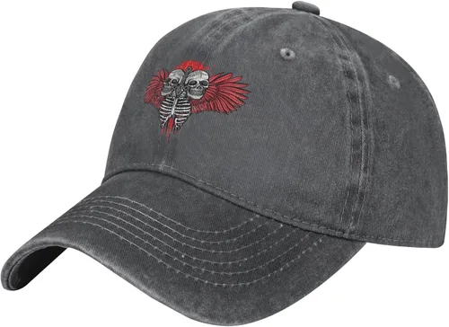 Cowboy Hat Trendy Hats for Man and Women Djustable Four Season Outdoor Baseball Cap of Hell Skull with Angel Deep Heather