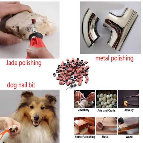 Miniatura 2 de Juego de tambor de lijado para molinillo de uñas de perro y herramienta rotativa – 100 unidades de grano 80 bandas de lijado con mandriles de 1/8