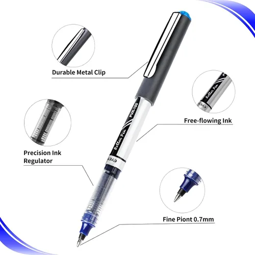 Miniatura 4 de EYEYE Bolígrafos azules de 0.028 in, paquete de 12 bolígrafos de punta media de secado rápido, bolígrafos de tinta líquida, bolígrafo de escritura