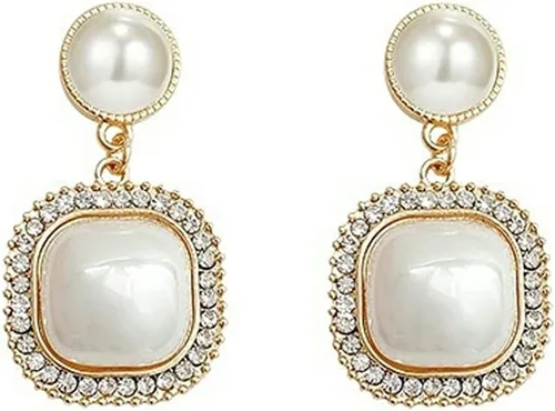 Miniatura 7 de Pendientes de Clip de Perla para Mujer, Pendientes de Clip Colgante para Mujer, Pendientes de Perla Blanca Imitación Chapados en Oro, Pendientes