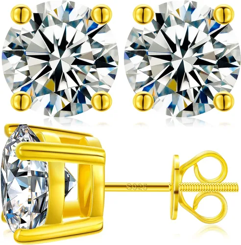 Aretes tipo dormilona de moissanita de 0.2 a 0.394 in, chapados en oro rosa blanco amarillo de 18 quilates, chapado en oro rosa S925, corte redondo,