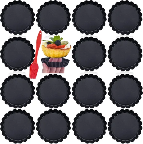DATANYA Paquete de 16 mini moldes para tartas de 4 pulgadas con parte inferior extraíble redonda antiadherente para quiche, moldes para tartas