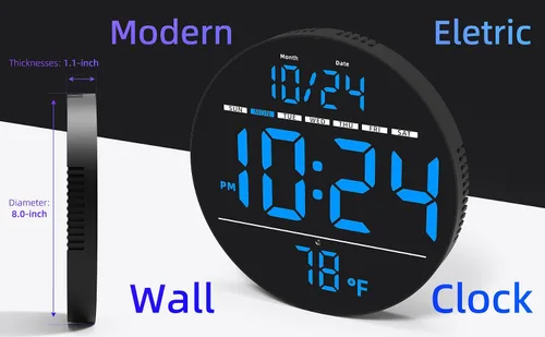 Miniatura 2 de Reloj de pared digital con pantalla LED grande, fecha, temperatura, brillo automático Pequeño reloj [ENCHUFE] Reloj de pared eléctrico moderno