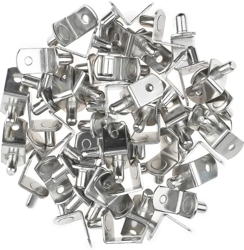 Miniatura 6 de 40 piezas de clavijas de soporte para estante, clavijas de estante de 1/4 de pulgada de diámetro con orificio, clips en forma de L chapados