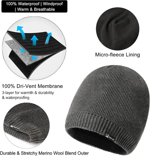 Miniatura 2 de TOP-EX LXLXXL - Gorro de lana merino impermeable con forro polar para todo tipo de clima invierno cálido
