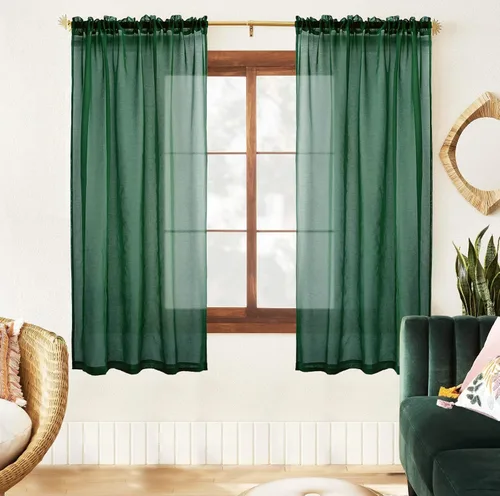 Miniatura 22 de XTMYI Cortinas negras de 48 pulgadas de largo para dormitorio, juego de 2 paneles, bolsillo para cortinero, cortinas de encaje transparentes