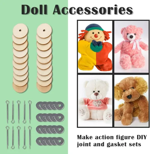 Miniatura 3 de Juego de 10 conectores de articulación de muñeca de 0.787 pulgadas, juntas de pasador y discos de tablero de fibra, accesorios de muñecas de madera