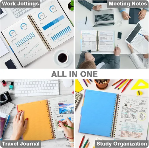 Miniatura 6 de Cuaderno de Espiral 8.5" x 11", Cuadernos de 5 Materias con Rayas Universitarias con Divisores Removibles, 300 Páginas 100GSM Diario de Escritura