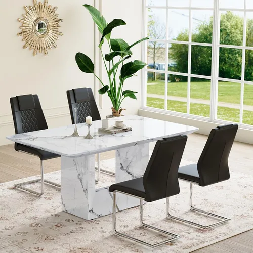 Miniatura 23 de Mesa de comedor negra de 63 pulgadas Mesa de comedor moderna Mesa rectangular de madera con patas en forma de U de alta resistencia Estable