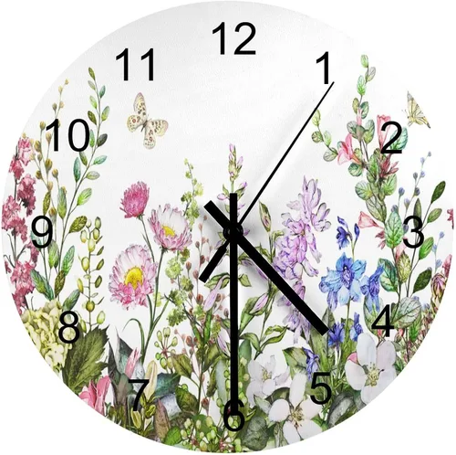 Miniatura 34 de Reloj de Pared de Flores Silencioso Sin Tictac Operado por Batería, Caricatura de los 70s Linda Flor Abstracta Pastel Margarita Reloj Floral