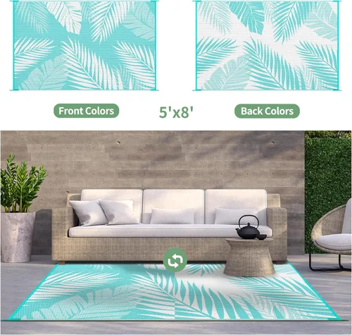 Miniatura 2 de GENIMO - Tapete reversible e impermeable para patios y exteriores, oferta, paja de plástico, para áreas grandes, campamentos, RV, pícnics, terrazas