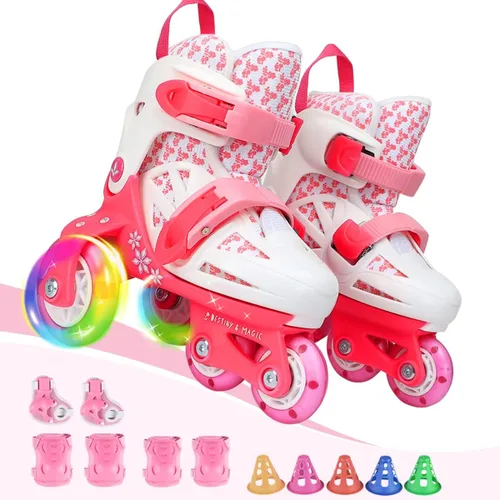 Kids Quad Roller Skate,Roller Skates for Girls Boys,3-Point Balance Roller Shoes for Beginners rosado (Lively Pink)