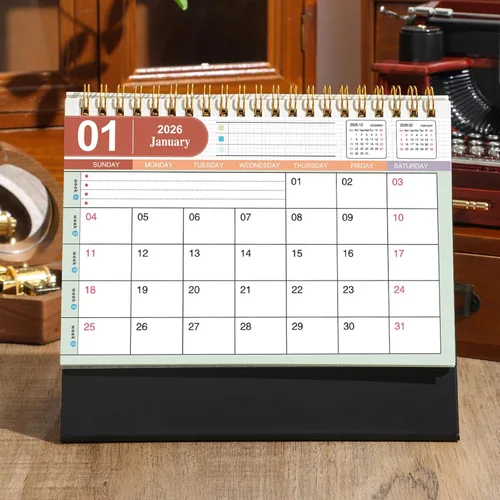 Miniatura 3 de Calendario de escritorio pequeño 2026, calendario de escritorio abatible de pie de enero de 2026 a junio de 2027 – Anillo de metal doble