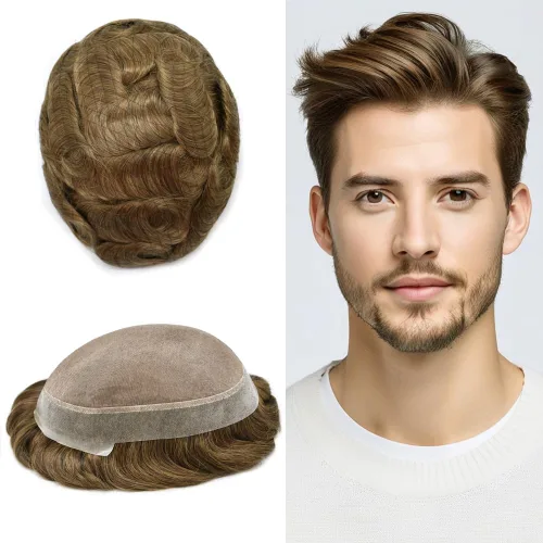 Miniatura 44 de Toupee For Men Hair Piece Fine Mono Hair System For Men Human Hair Mens Toupee Hair Piece For Men Hair Replacement Protesis Capilar 8x10 Medium