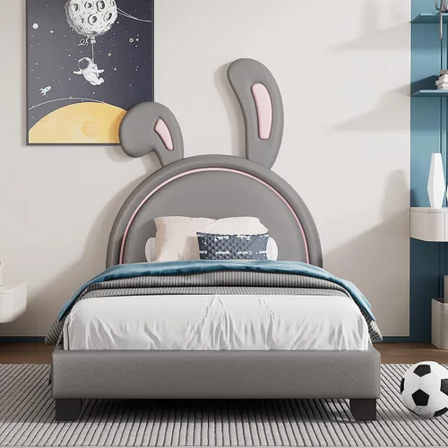 Miniatura 25 de Quarte Sofá cama tapizado de tamaño individual con cabecero clásico en forma de rayas, bonita cama de plataforma para niños y niñas