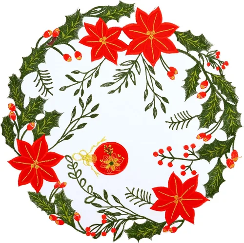 Juego de 4 posavasos bordados para mesa redonda de Pascua de Navidad (Poinsettia B)