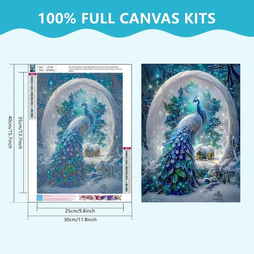 Miniatura 2 de SENQAO Kits de Pintura de Diamantes de Pavo Real para Adultos, Pintura de Diamantes de Pavo Real DIY 5D Taladro Completo Kit de Arte de Diamantes