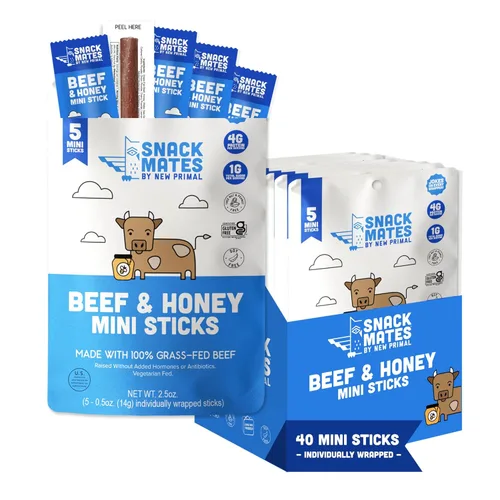 Miniatura 8 de The New Primal Snack Mates - Palitos de carne de res y miel, snacks saludables para niños, bajos en azúcar y altos en proteínas para la vuelta a