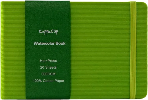 Miniatura 16 de CuppaClip Papel de acuarela de algodón prensado en caliente con bolsillo interior, cuaderno de bocetos de acuarela, diario como cuaderno de viaje