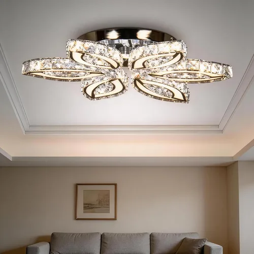 Miniatura 9 de CLAIRDAI Lámpara de Techo de Cristal de 16.1", Lámpara de Araña de Cristal Moderna con Flores, Lámparas de Araña LED Empotradas en el Techo