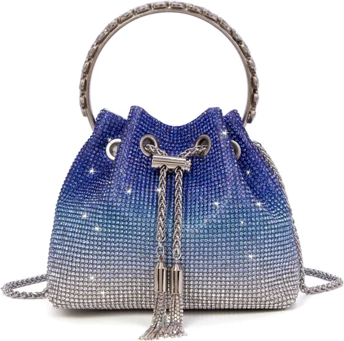 Miniatura 8 de Bolso de mano con cristales brillantes y diamantes de imitación para mujer, bolso de noche con brillo, bandolera para fiesta de boda, graduación