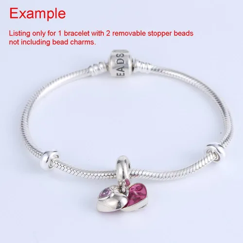 Miniatura 5 de SOUKISS Pulsera de cadena de serpiente de plata de ley 925 con 2 cuentas de tope, Plata de ley 925