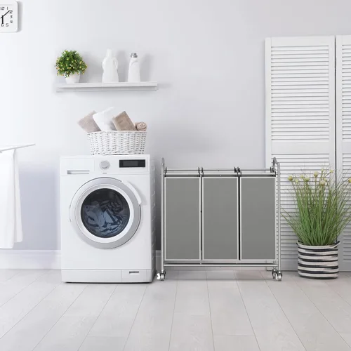 Miniatura 5 de Simple Houseware - Carrito clasificador de ropa sucia resistente de 3 bolsas, plateado Plata