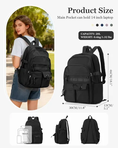 Miniatura 2 de weradar Mochila Escolar Para Mujeres y Hombres, Mochila Universitaria Estética, Bolsa Ligera de Escuela Secundaria Mochila, a1-Negro, Grande