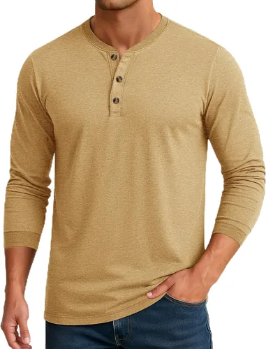Miniatura 19 de Cotrasen Camisas Henley de Manga Larga para Hombre Camisetas de Algodón con 3 Botones Tops Casuales Básicos de Moda