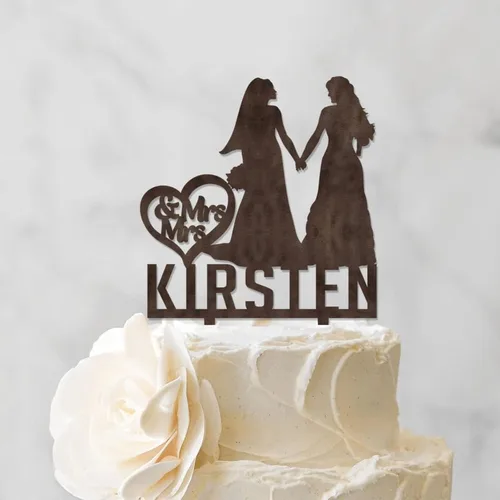 Miniatura 3 de Decoración para tarta de boda con silueta lesbiana del mismo sexo, decoración para tartas de compromiso para ella y ella, decoración para tartas