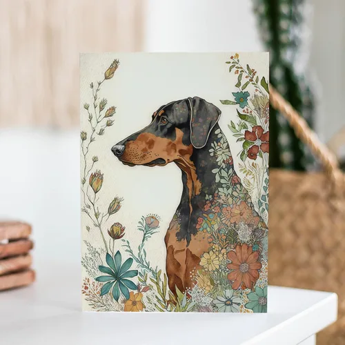 Artery8 Doberman perro con flores de primavera colorido acuarela ilustración arte cumpleaños sellado tarjeta de felicitación más sobre en blanco