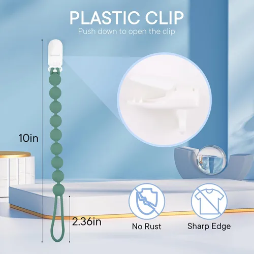 Miniatura 4 de MINMUNJIU Clips de silicona para chupete para niños, paquete de 6 clips suaves y flexibles de una pieza para chupete para niños