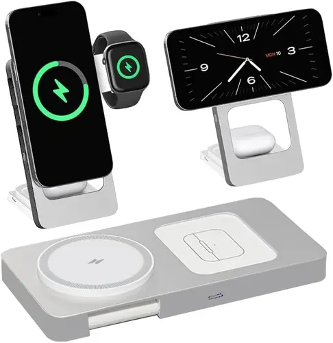 Miniatura 9 de Estación de carga inalámbrica plegable 3 en 1 para iPhone, Apple Watch, AirPods, marco de aleación de aluminio, carga rápida de 15 W, soporte Gris