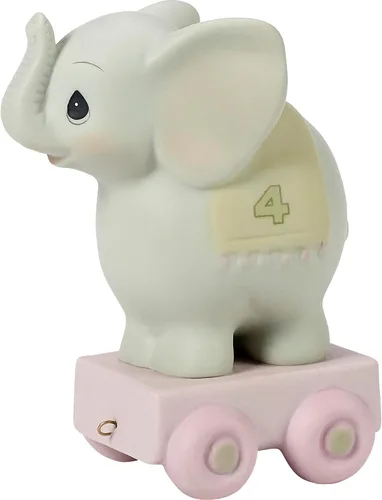 Miniatura 2 de Precious Moments "Que tu cumpleaños sea gigantesco" Figura de elefante de porcelana de bizcocho de 4 años, parte de la serie Tren de cumpleaños