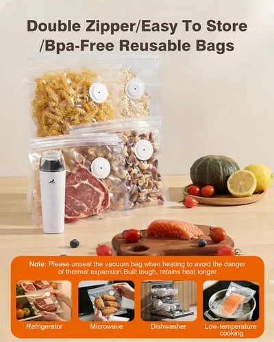 Miniatura 4 de Sellador al vacío para alimentos, diseño de chef para preservar la frescura, sellador al vacío manual compacto con 30 bolsas reutilizables, grado