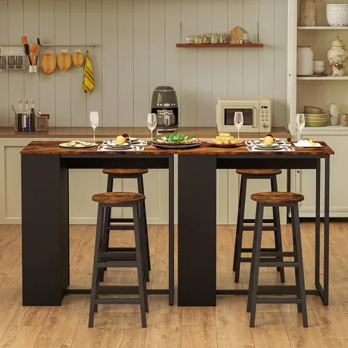 Miniatura 8 de Giantex Juego de mesa de comedor de 3 piezas, mesa de cocina rectangular de 36 pulgadas y 2 taburetes de bar con estantes de almacenamiento, juego