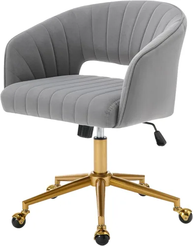 Miniatura 20 de Westice Juego de 1 silla de escritorio de terciopelo para oficina en casa, sillas modernas copetudas con patas de metal dorado, sillón tapizado