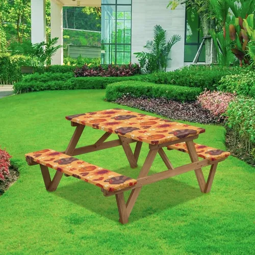 Miniatura 2 de Juego de 3 piezas de mantel de picnic con hojas de arce de pavo y girasol, lavable a máquina, fácil de instalar, funda para mesas y asientos Girasol