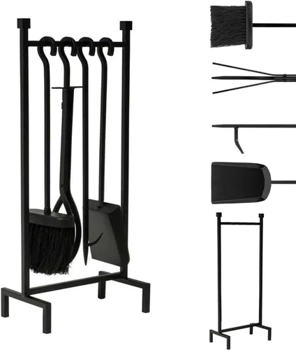 Juego de herramientas para chimenea de alta resistencia para interiores con soporte de 31.5 pulgadas, cepillo extra largo de 23.6 pulgadas, póquer,