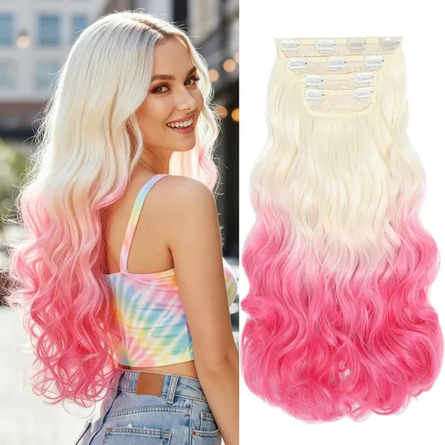 Miniatura 8 de Burgundy Clip in Hair Extensions, 4 PCS Natural Soft Long Wavy Clip on Synthetic Hair Hairpieces Curly 20Inch Curly Thick Hair 11 Clips