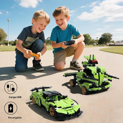 Miniatura 4 de IQKidz Kit de bloques de construcción STEM para niños - Auto de carreras con control remoto y robot de juguete 2 en 1, gran regalo para niños