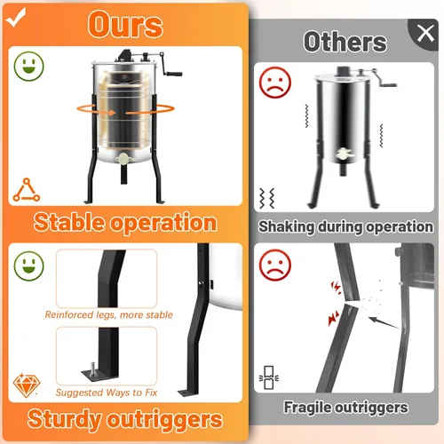 Miniatura 2 de Extractor manual de miel, 3 marcos con mango ergonómico, duradero y fácil de limpiar, equipo separador de miel de acero inoxidable de grado
