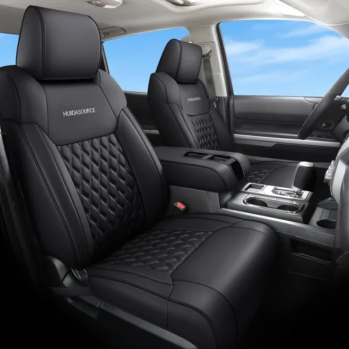 Huidasource - Fundas de asiento delantero para Tundra, funda de cojín de asiento de cuero negro automotriz de cobertura completa, ajuste