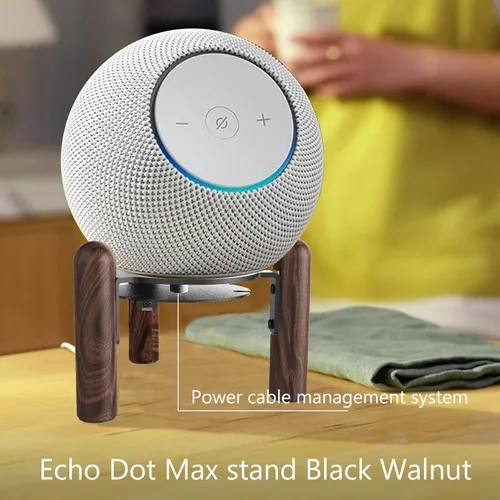 Miniatura 9 de Soporte de madera de escritorio para Echo Dot Max 2025, aumenta la altura del altavoz. Mejora la calidad del sonido y oculta el cable